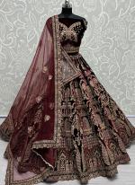 Velvet Maroon Bridal Wear Embroidery Work Lehenga Choli